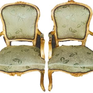 Кресло дъб-злато със зелена дамаска,  нов, внос от Нидерландия