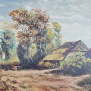Картина с маслени бои на платно от известен нидерландски художник C. Bertens, ( farm with animals ) 20th century внос от Нидерландия.