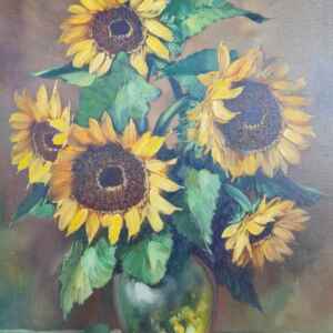 Картина с маслени бои на платно от известен нидерландски художник H.vd Voskuilen,  ” sunflowers 🌻 “, 20th century внос от Нидерландия.