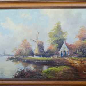 Картина с маслени бои на платно от известен нидерландски художник Lin Kerschouder, производство 1965 год., title the Dutch mill, внос от Нидерландия.