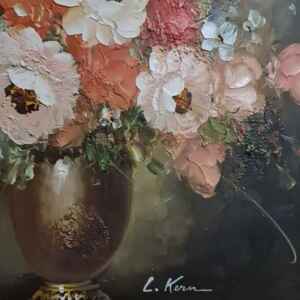 Картина с маслени бои на платно от известен нидерландски художник L. Kern – flowers,  20 century,  внос от Нидерландия.