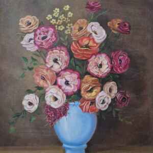 Картина с маслени бои на платно от известен белгийски художник M.Meevwic, Flowers 20th century,  внос от Нидерландия.