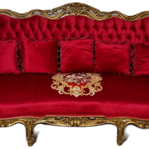 Барокова холова гарнитура в комплект, червен плюж и златен варак.