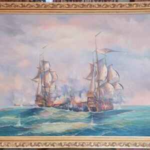 Картина с маслени бои на платно от Datch painter  – Ships, внос от Нидерландия.