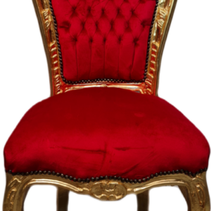 Комплект от четири броя трапезни столове,  дамаска от червен плюш и златен варак,  нови внос от Египет.