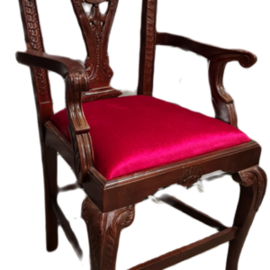 Нов висок стол с подлакътник от махагоново дърво и дамаска внос от Индонезия.