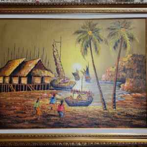Картина с маслени бои върху платно-Indonesian landscape,  21 century внос от Индонезия-Бали.