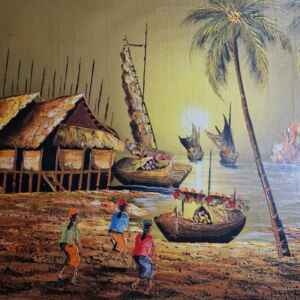 Картина с маслени бои върху платно-Indonesian landscape,  21 century внос от Индонезия-Бали.